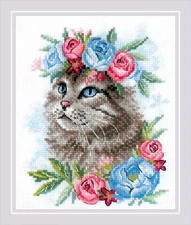 Riolis Counted Cross Stitch Kit Cat in Flowers R2088