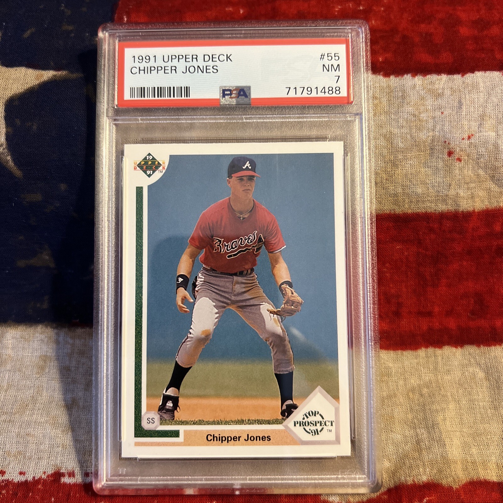 1991 Upper Deck #55 Chipper Jones Rookie Card RC Graded PSA 7 Near Mint HOF 2018