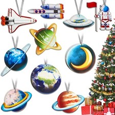 30 Pcs Outer Space Wood Hanging Ornaments for Christmas Tree and Party Decora...