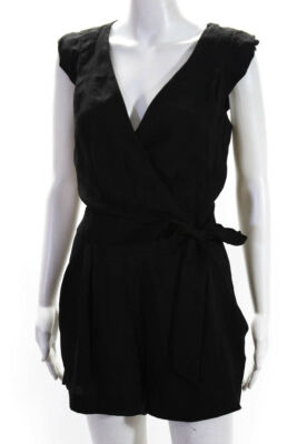 Rachel Rachel Roy Womens Sleeveless V-Neck Mini Romper Black Size 6