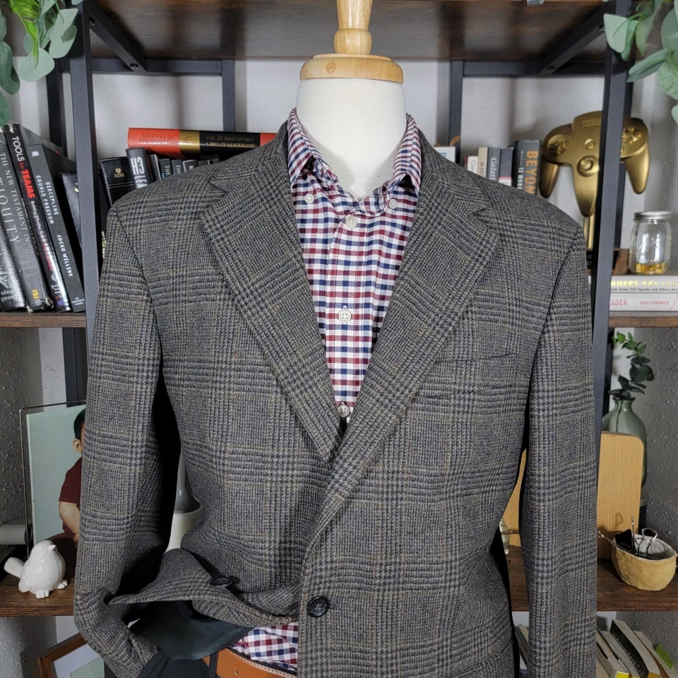 Abrigo Blazer Deportivo John Ashford Para Hombre Franela Dos Botones Marrón A Cuadros Talla 42R Foto 2 de 4