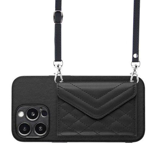 Crossbody Grid Leather Card Slot Phone Case for iPhone 15 14 13 12 11 Pro Max XR - Picture 5 of 18