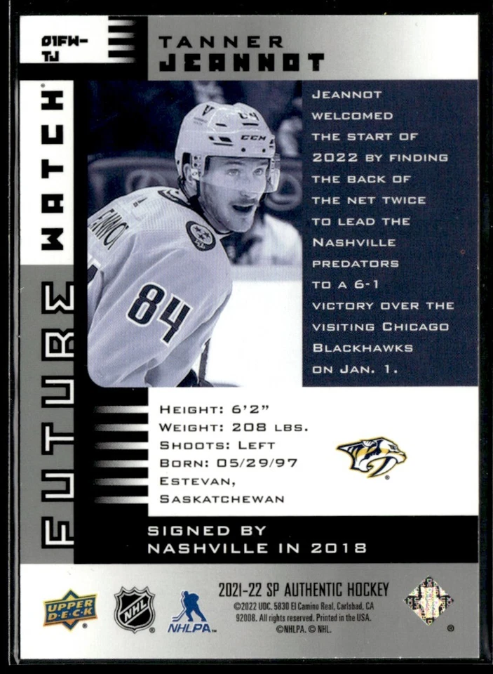 2021-22 SP Authentic future watch retro Tanner Jeannot #01FW-TJ - Image 2 of 2