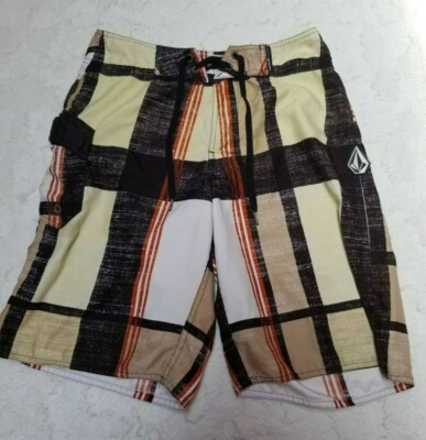 Volcom Men Plaid Multicolor Boardshorts Sz 28  Four Eyelet Lacing Pockets Casual