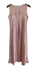 Vintage Pink Satin Chiffon Floral Embroidered Long Maxi Nightgown Large 14/16 D2