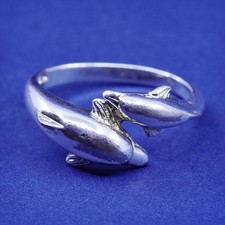 Size 7.25, vintage sterling silver handmade ring, 925 dolphin band
