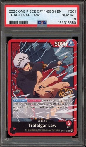 One Piece CCG Trafalgar Law OP14-001 PSA 10 Gem Mint