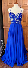 Sherri Hill Royal Blue Beaded Bodice Chiffon Long Skirt Formal Prom 12