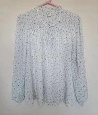 Rachel Zoe Womens Floral Tie Front Top Smocked Shimmer Size XL 