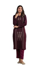 ishin Women's Jacquard Straight Fit Straight Kurta