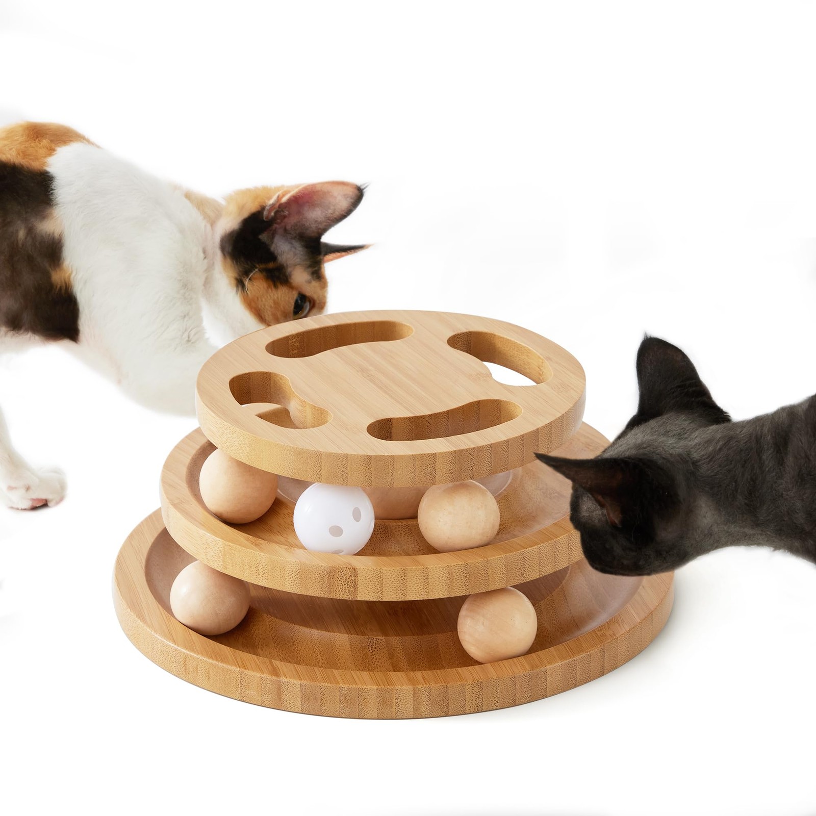 Cat Ball Track Toy with Puzzle Top, Wooden Cat Toys for Indoor Cats with Spin...