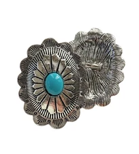 2PC Antiqued Silver Turquoise Metal Buttons Sewing Button with Shank 30x43mm