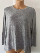 POOF  Women's SZ Small Long Sleeve Lace-Up Back Hi-Low Hem Gray Stretch Knit Top
