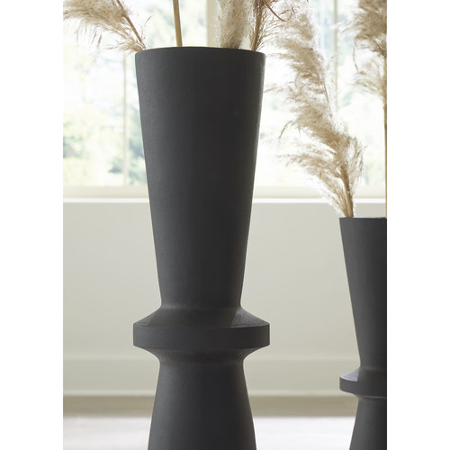 Signature Design by Ashley Collisten Vase - Black Polyresin with Linear Textured - Picture 2 of 3