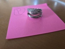 Ladies Unusual Heavy Ring Stirling SILVER Set With Cz Size P
