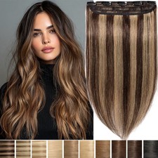 CLEARANCE Clip in One Piece Real Remy Human Hair Extensions Full Head Thick Weft