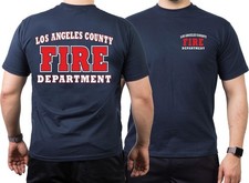 T-Shirt navy, Los Angeles County Fire Department in weiss/rot