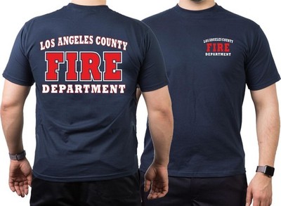 T-Shirt navy, Los Angeles County Fire Department in weiss/rot