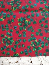 Christmas Floral Ivy Holly on Red VTG Cotton Quilt Fabric 18x22" BTFQ