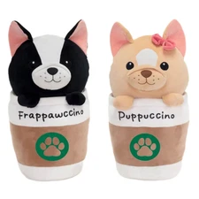 Set of 2 Fiesta Plush Toys Frappawccino & Puppuccino 9" Dog Coffee Cups New Tags