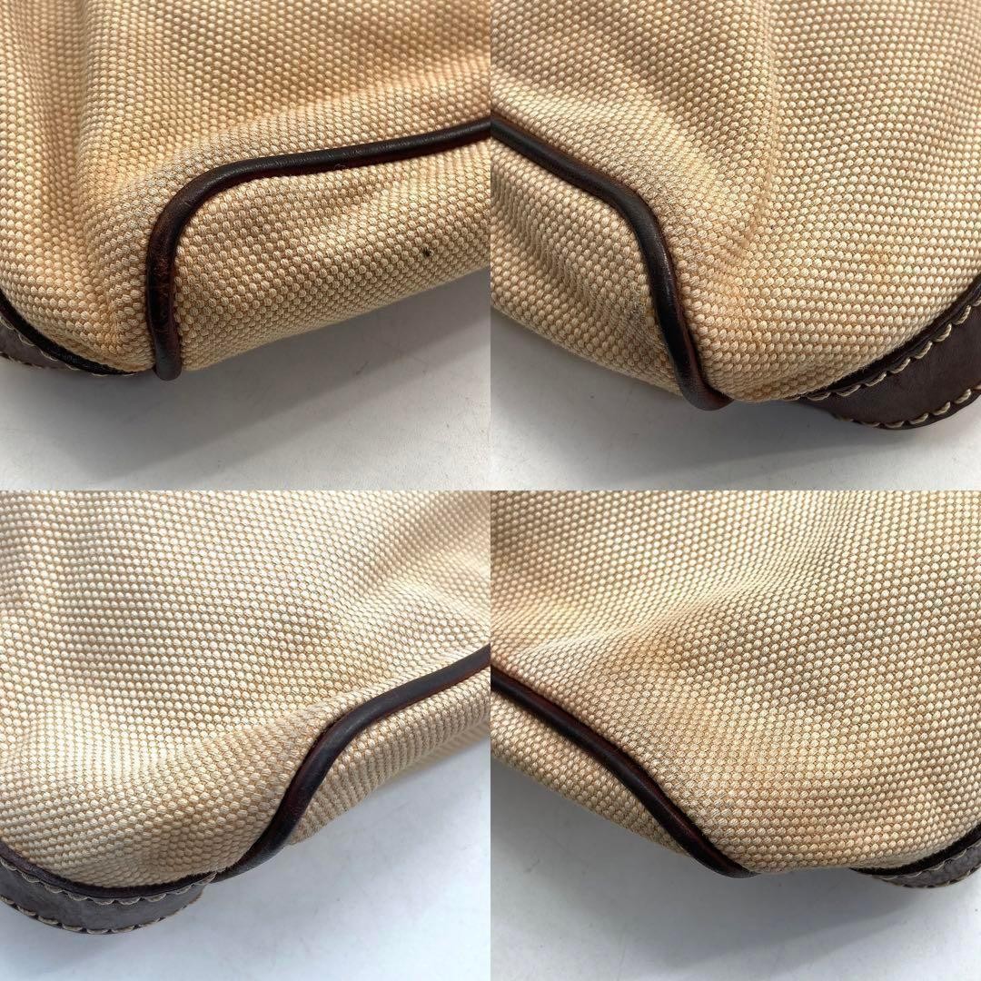Valentino Garavani Canvas Leather Shoulder Bag Brown Beige Damaged Condition Ja thumbnail 7