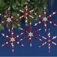 Nostalgic Christmas Beaded Crystal Ornament Kit  Ruby Snowflakes Makes 6