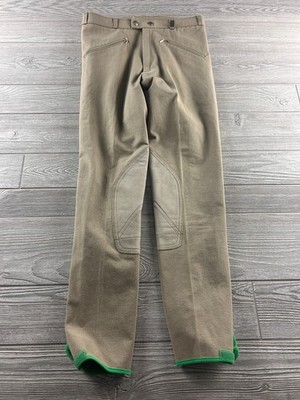 Vtg Cavallo Equestrian Beige Green Trim Riding Pants Size 34 Long