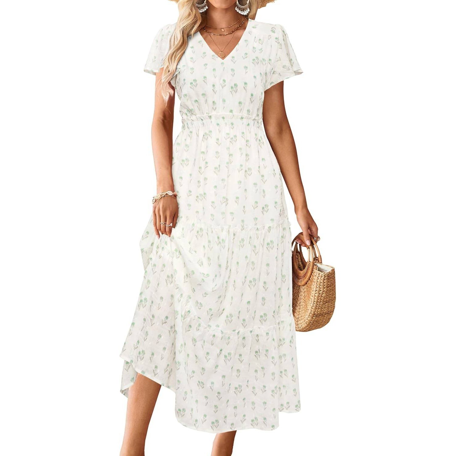 MSRP $48 VOTEPRETTY Women's L Summer Boho Maxi Dress Flutter Short Sleeve V N