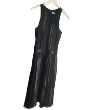 Halston Heritage Black Dress 100% Silk Tie Front Maxi Wedding Guest Whimsigoth M