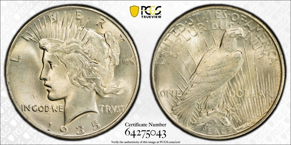 Silver MS 65 Graded 1935 Year Peace Dollars (1921-1935) for sale