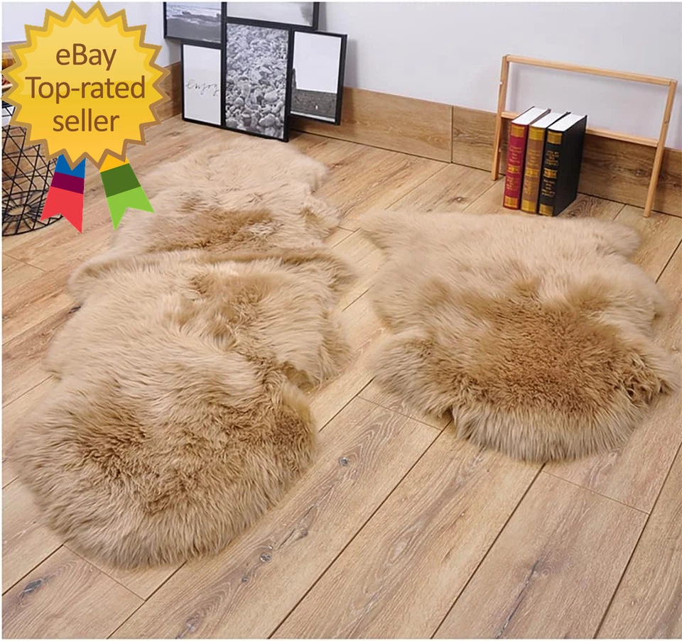 Alfombra de piel de oveja genuina premium marrón real Australia piel de oveja natural lujo pelusa Foto 3 de 4
