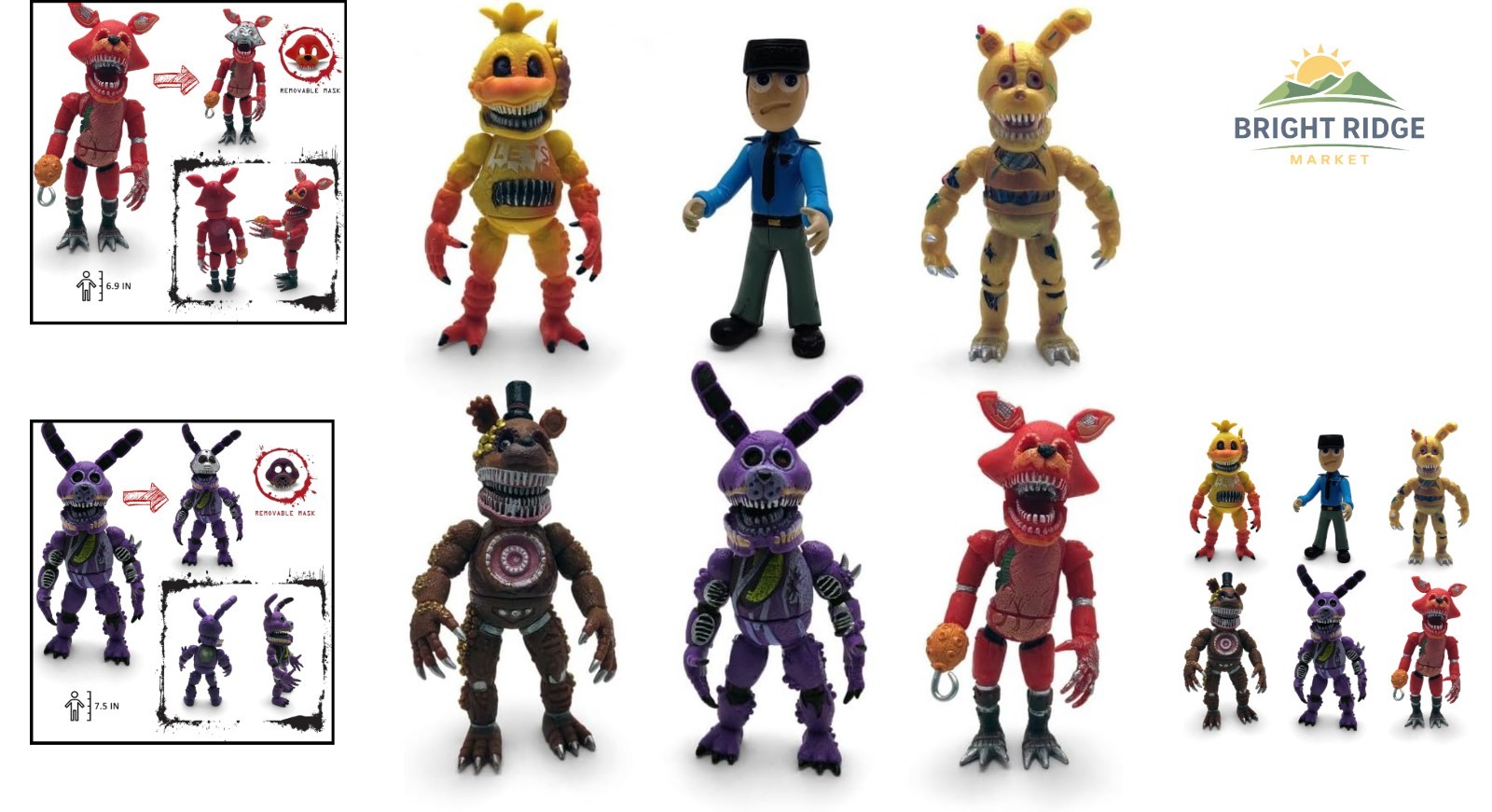 Collectible FNAF Figures Set with Nightmare Foxy, Freddy & Human