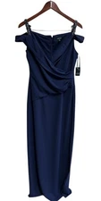 Ralph Lauren Gown Formal Dress Size 10 Blue Off The shoulder $210 NWT