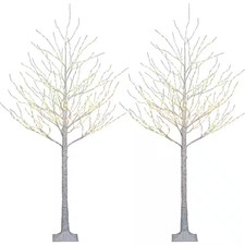 8 Ft. Pre-Lit Birch Tree with Fairy Lights Warm White, Artificial Christmas Tree