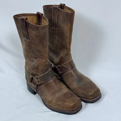 Frye Harness Boots Brown Leather Men 10 M Buckle Rubber USA