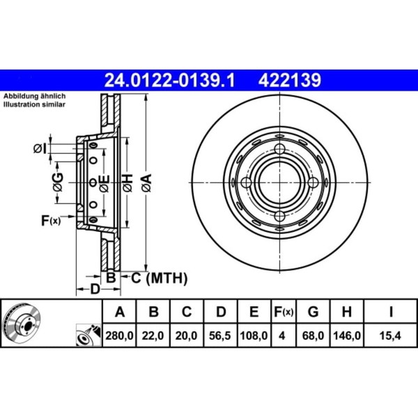 Bremsscheibe ATE 24.0122-0139.1 (2 Stk.) FüR Audi Coupe B3 80 B4 Avant-image
