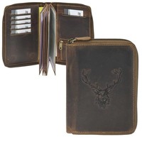 Greenburry Ausweisetui Leder 13X17Cm Mit ReißVerschluss Hirsch Antikbraun