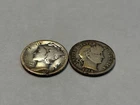 2 Dimes 1906, 1916 Barber And Mercury Silver