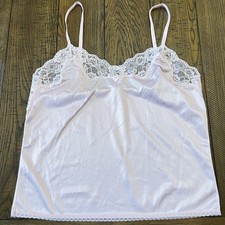 Vintage Blush Pink Lace Camisole Union Made Nylon Large Womens Made In USA ILGWU