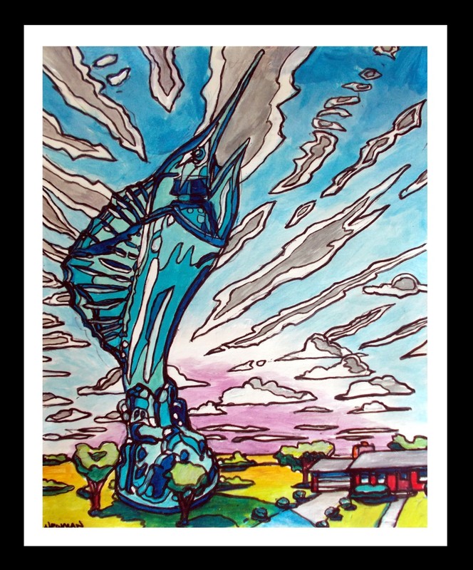 Avon Calling , surrealistic acrylic painting on paper, M. Newman