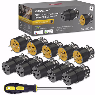   Electrical Replacement Plug & Connector Set, Extension Cord Ends Male and Fema