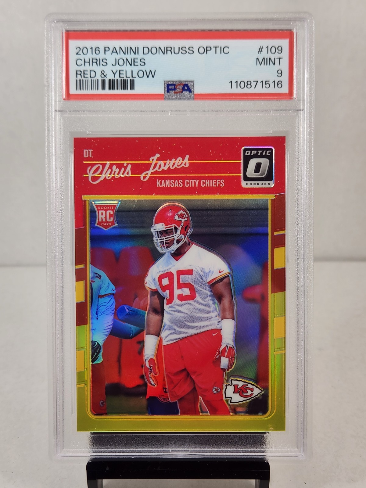 2016 Panini Donruss Optic #109 Chris Jones Red & Yellow RC PSA Mint 9 KC Chiefs
