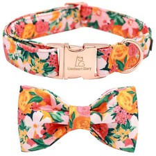 Floral Dog Collar With Bow Tie Adjustable Heavy Duty X-Small Girl Puppy Cute