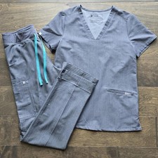 FIGS Graphite Scrub Set Yola Skinny Scrub Pants S/T & Casma 3-Pocket Srub Top XS