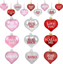 36Pcs Valentine's Day Heart Ornaments, Red Pink Silver Heart Shaped Valentine Or