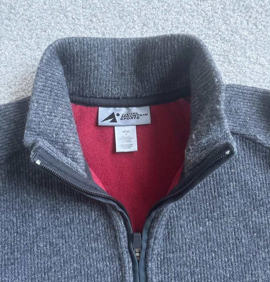Eastern Mountain Sports Sweater/Jacket 1/4 Zip Grey Wool Fleece Lined Men’s S - Image 2 of 4