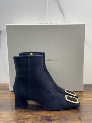 Santoni Stivaletto Frau Leder Schwarz Veloursleder Casual Luxury Stiefel 39