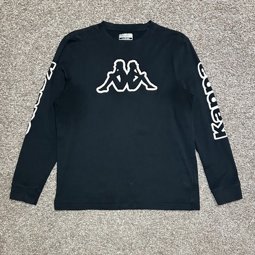 Kappa Men’s T-Shirt Abey Center Logo Sleeve Logo Black L/S Crew Neck Size L - Picture 2 of 21