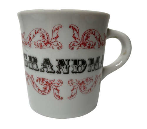 Vintage GRANDMA Coffee Tea Mug Cup 80s Black Lettering Red Scrolling Japan