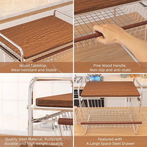 2-Tier Microwave Stand Utensils Microwave Oven Rack w/ Pull Out Drawer Household - Picture 6 of 9